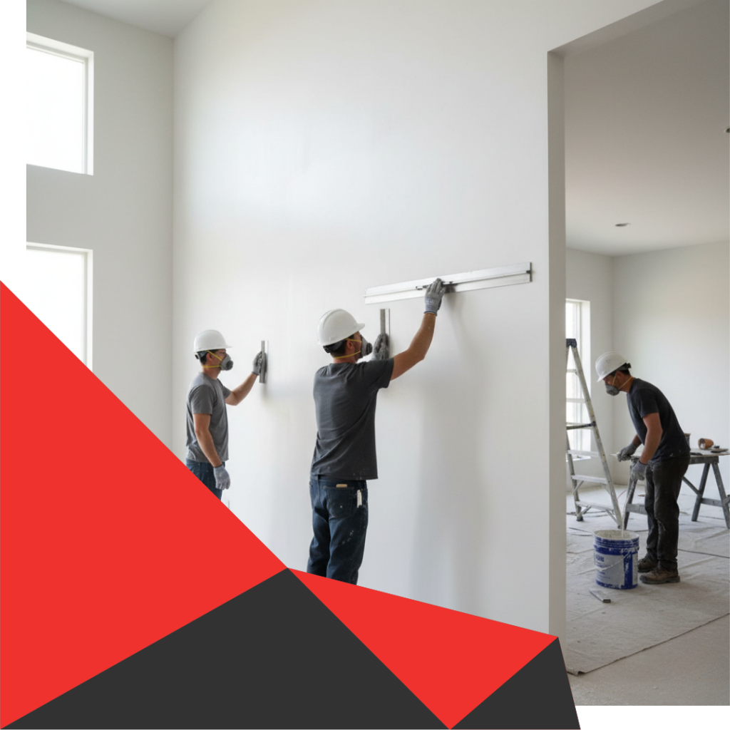 workers completing level 5 drywall project